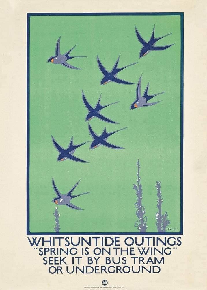 RPW Roystone Print Works Vintage London Underground 'Whitsuntide Outings', England, 1921, Reproduction Vintage Art Deco Travel Poster (A3)