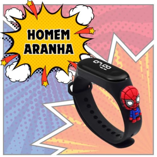 Kit Relógio Infantil Digital Led Touch Super Heróis Infantil Menino Criança Aventureira