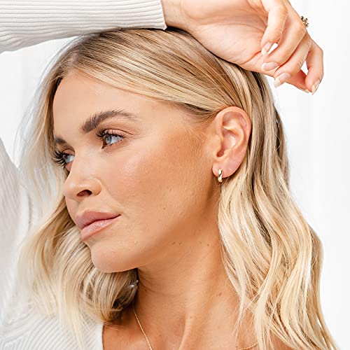 Image of PAVOI 14K Gold Plated Chunky Huggies Earrings for Women - 925 Sterling Silver Posts Small Gold Huggie Hoop Earrings - Ultra Thick Hoops Trendy Jewelry