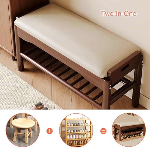 Banc de rangement pour chaussures marron et meuble à chaussures salon