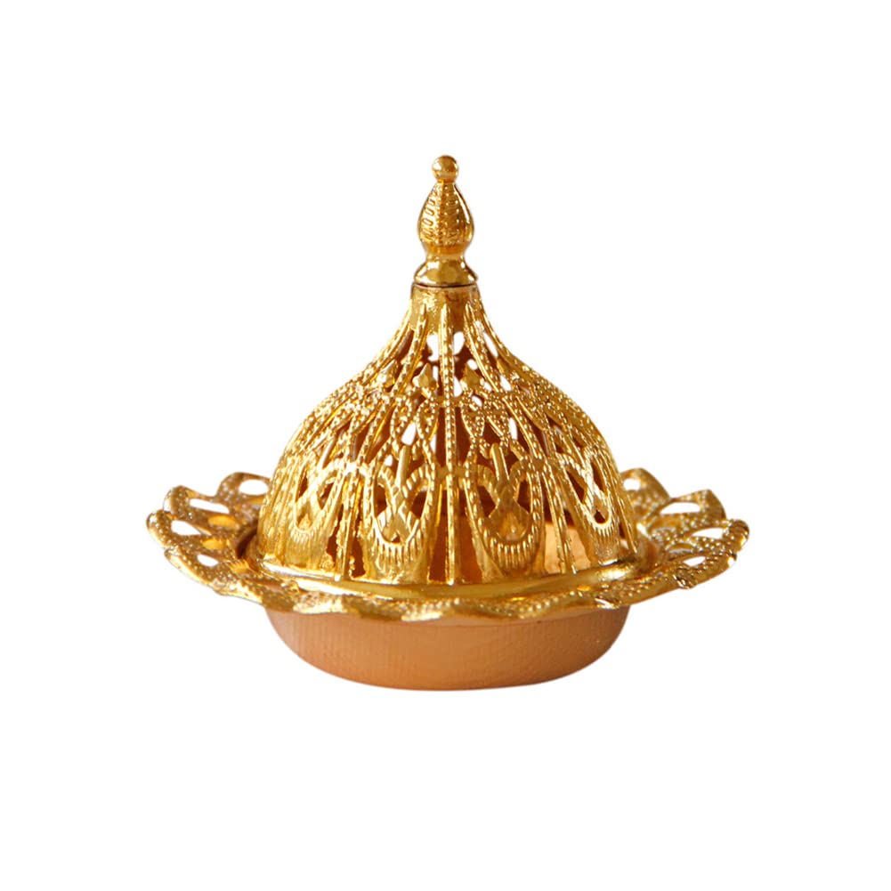 Gold Eid Incense Burner Antique Arabic Incense Burner Pot Metal Vintage Aromatherapy Stoves Incense Holder Scented Candle Stand for Ramadan Mubarak Eid Muslim Decoration, Type 1