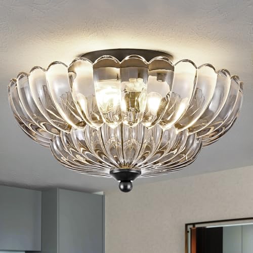 Semi Flush Mount Ceiling Light, Smoky Gray Glass Ceiling Light
