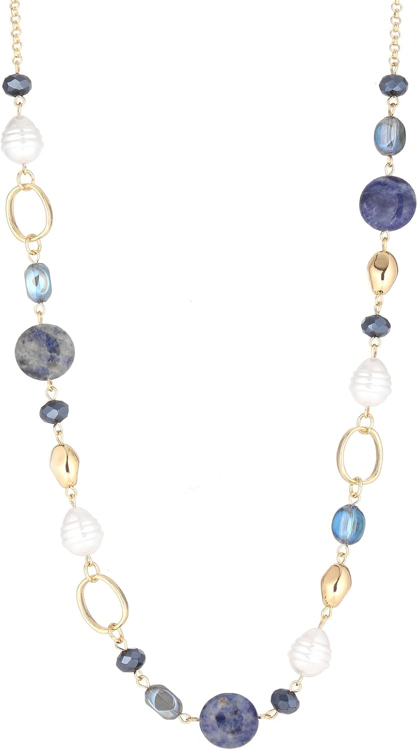 Long Gold Necklaces for Women Trendy Beaded Chain Necklace Chunky Costume Jewelry Gifts for Her