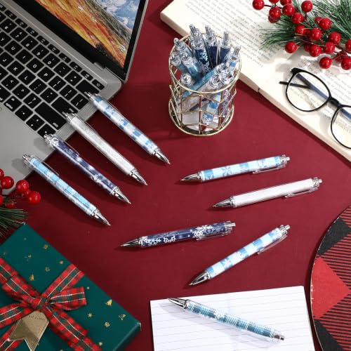 MotiMind 72 Pcs Christmas Snowflake Ballpoint Pens, Retractable Black 1.0mm Winter Writing Gel Ink Pens for School Office Supplies, Journaling, Christmas Party Favors Holiday Gifts - Image 4