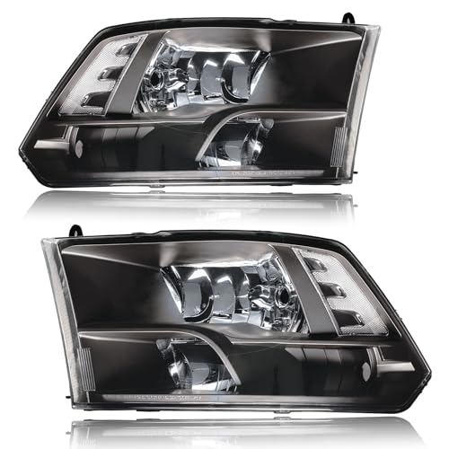 Headlights for Dodge Ram 1500 2009-2018 & Dodge Ram 2500 3500 4500 550010-18 Only Factory Quad Style Halogen Headlamp Black Housing Clear Reflector