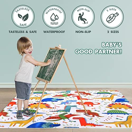 Winthome Highchair Splash Mat Baby, Paint Splash Mat Large, Protective Floor Splash Mat, Waterproof and Anti Slip (Dinosaur, 110x110cm)