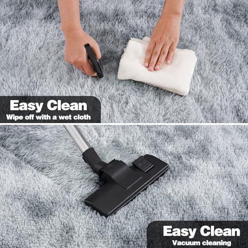 KING DARE Area Rugs for Bedroom Living Room 4x6 Fluffy, Washable Plush Fuzzy Shaggy Non-Slip Soft Carpet for Dorm Playroom Kids Room, Modern Home Decor Aesthetic, Tie-dye Grey
