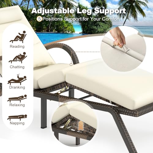 Meissalivve Outdoor Lounge Chairs Set Of 2, Pool Lounge Chairs With Adjustable 5 Position Backrest & Leg Support, Pe Rattan Chaise Lounge Patio Chairs For Backyard Porch Deck thumb #4