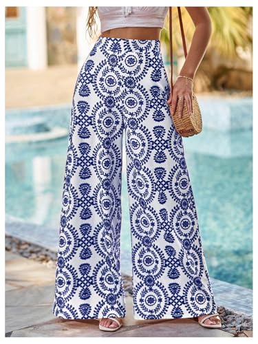 Verdusa Women's Boho Tribal Baggy Pants Vintage Vacation Wide Leg High Rise Palazzo Pants4
