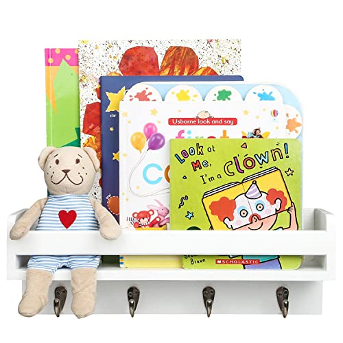 Hoanvi White Wall Key Holder Hooks For Entryway Decor, Wood Wall Mount Shelf For Kitchen Spice Rack Storage, Wall Hanging Book Shelves For Nursery Organizer, Floating Shelves For Bathroom Coat Rack. #TOP3