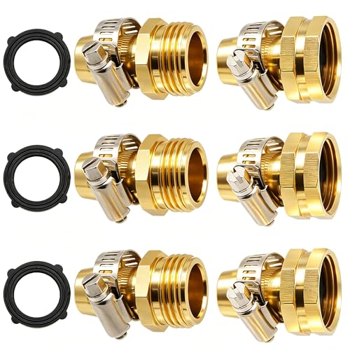 Triumpeek Garden Hose Repair Connector with Clamps, Set of 3 Aluminum Water Hose End Replacement Fit for 3/4' and 5/8' Garden Hose Fittings