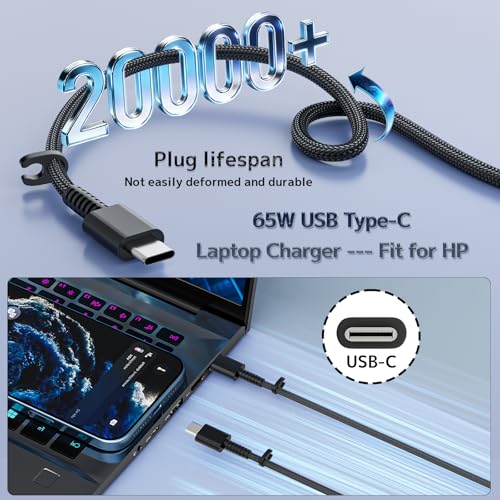 Image of New Slim 65W USB Type C Laptop Charger Compatible with HP, Spectre X360 Envy X360 Elite x2 Elitebook Pavilion Chromebook ProBook Omnibook TPN-LA12 Fast Charging Computer Power AC Adapter (TPN-LA12)