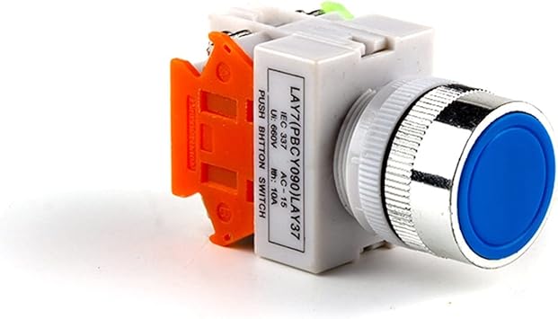 22mm LAY37 Self-Locking/Latching Self-Reset/Momentary Push Button Switches Red Green Blue Yellow White Black 1NO 1NC 10A250VAC Color Blue, Size Self-Reset