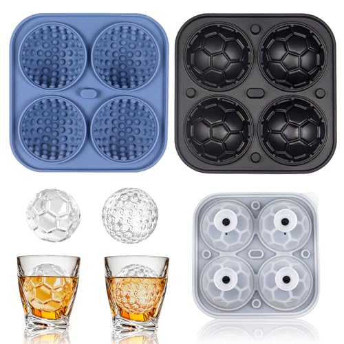 Cooltto Cubitera de silicona con tapa, bandeja para cubitos de hielo, forma grande, pelota de golf, cubitos de hielo para whisky, cócteles, ginebra, zumo de cerveza, vodka, bebidas, DIY, negro y azul