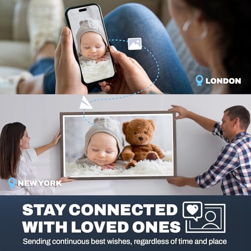Image of Extra Large Digital Picture Frame 32 inch, 1920x1080 FHD IPS WiFi Digital Photo Frame with Remote, 64GB Storage, Auto-Rotate, Instantly Share Photo /Video via Apps /Email, Dark Wood Pattern