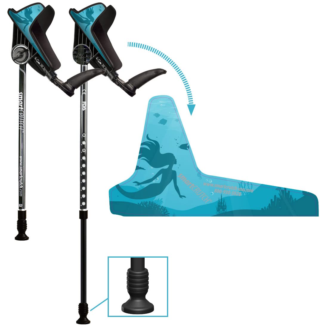 Ergonomic Custom Forearm Crutches for Adults, Multiple Colors, Adjustable Forearm Rotates 15-90 Degrees - Heights 4'4" to 6'4" - 265 lbs Non Weight Bearing