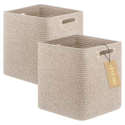 OIAHOMY Storage Cubes, 13 Inch Cube Storage Organizer, Collapsible Storage Bins, Baskets for Organizing, Storage Bins for Shelves-Brown, 2-PACK