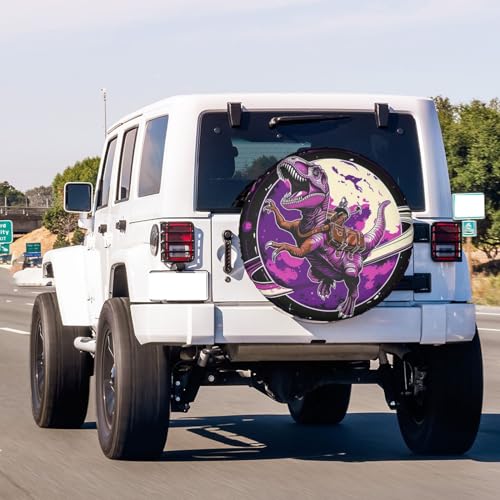 Image of Dujiea Astronaut Riding A Dinosaur Spare Tire Cover, Universal Wheel Tire Cover Waterproof Dust-Proof Tire Protectors for Trailer Rv SUV Truck Camper and Many Vehicle 14 15 16 17 Inch