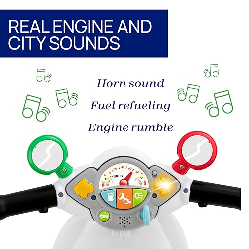 Chicco Moto Porteur pour Enfants, Trotteur Vespa Primavera Italie, Jouet avec Panneau Electronique, Lumières et Sons, Stabilisateurs avec Roues Amovibles, Max 25 kg - Jouet Enfant de 1 à 3 Ans