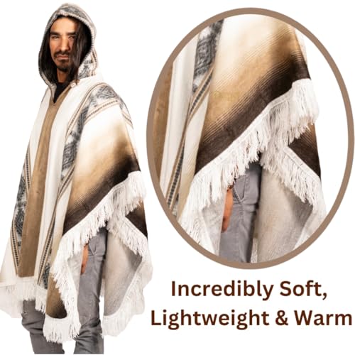 Alpaca Wool Poncho Hooded - Lightweight, Breathable, Hypoallergenic and Non-Itchy. Warm and Soft Wool Poncho…