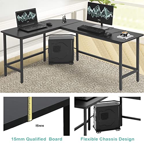 Computer Desk Gaming Desk Office L Shaped Desk Pc Wood Home Large Work Space Corner Study Desk Workstation (Black) #TOP3