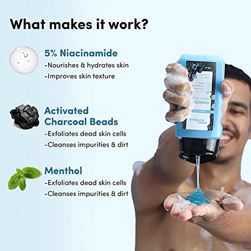 Image of Man Matters 3 in 1 Action Charcoal & Menthol Body Wash with Loofah | Menthol, 5% Niacinamide | For Instant Cooling, Odor Protection & Improves Skin texture | 250ml