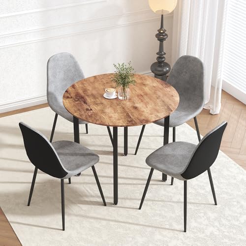 GOLDFAN Round Dining Table 90 cm Industrial Wooden Kitchen Table with Black Metal Legs for Dining Room, Office, Patio Country Rustic Style - Image 2