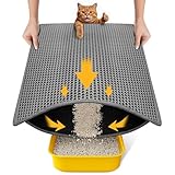 Cat Litter Mat New Size 23.6'x14.6' for Small Spaces, Upgrade Super Waterproof Back Layer Litter Box Mat, Non Slip, Durable, Soft on Paws Kitty Trapping Matt, Gray