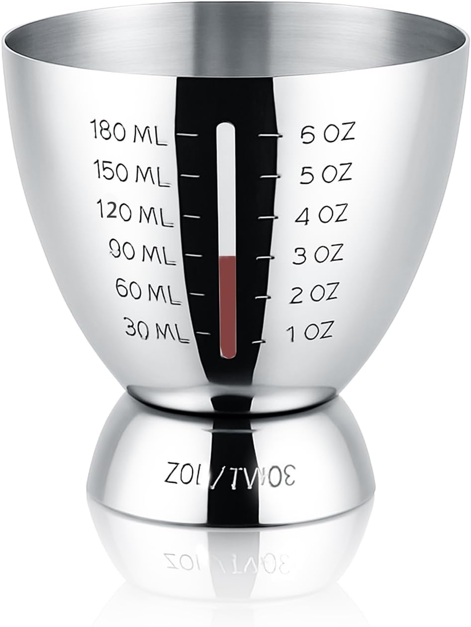 Cocktail Measuring Jigger for Bartending with Graduated Markings 1 oz to 6oz Heavy Duty 18/8 Multi-Unit Measure Stainless Steel Shot Measure Cup