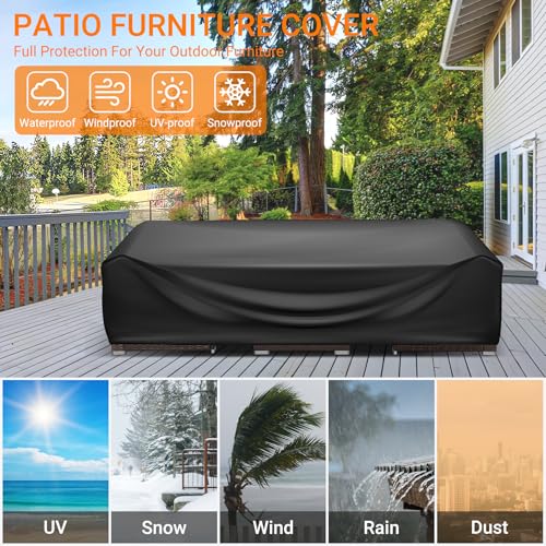 WLEAFJ Patio Furniture Covers Rectangle, Outdoor Table Covers Waterproof, Heavy Duty Outdoor Furniture Cover, Patio Sectional Set Cover 90\" L x 64\" W x 28\" H, Black