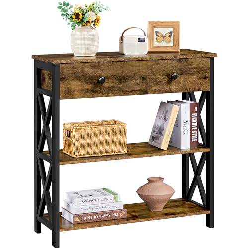 Yaheetech Table Console en Bois MDF Meuble d'Entrée avec 2 Etagère de Rangement Design en Forme X pour Salon Couloir Table d'appoint Brun Rustique 80 × 30...