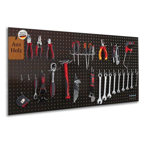 Pegboard Mur à outils en bois MDF 120 x 60 x 0,5 cm – Perforation Ø 7 mm Espacement des trous 25,4 mm – Noir laqué – Fabriqué en Allemagne