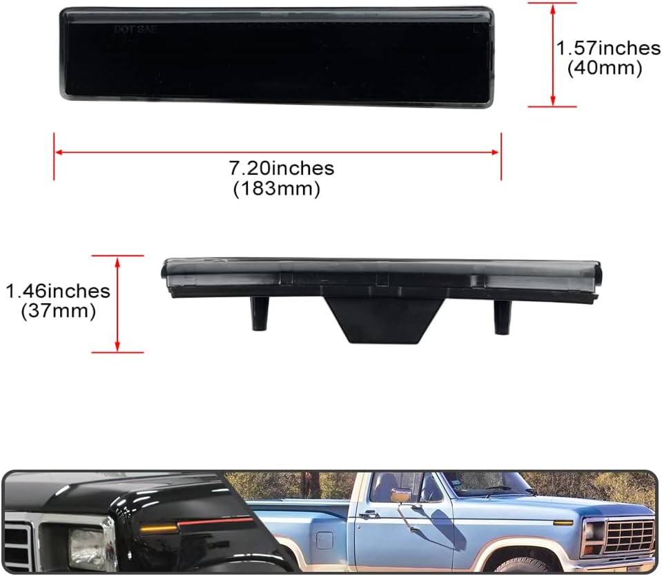 2Pcs Amber LED Side Marker Light Assembly for Ford Bronco F150 F250 F350 1980-1986 Front Bumper Indicator Turn Signal Light Replace OEM Sidemarker Lamp Smoked Lens