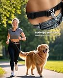 Pecute Smycz dla psa bez użycia rąk, smycz dla psa, spacery, trening, wędrówki, regulowany pas biodrowy i torba na wodę do biegania, joggingu, czarna