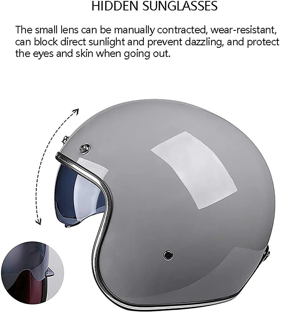 Casque Moto Ouvert Vintage ECE Approuvé - Demi-casque Rétro Pour Scooter Et Chopper, Avec Visière Solaire Intégrée, Doublure Amovible - 13