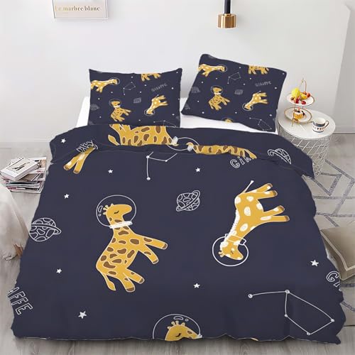 phonxia Bettwäche-Set 180 X 200 cm Mädchen, doppelseitig Bettbezug mit ReißVerschluss - 4 Teilige Bettwäsche Mikrofaser Gelb-Blau WendeBettwäsche...