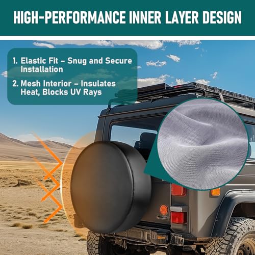 Amfor Spare Tire Cover, Universal Fit for Jeep, Trailer, RV, SUV, Truck and Many Vehicle, Wheel Diameter 32" - 33", Weatherproof Tire Protectors (Black) - Thumbnail 5