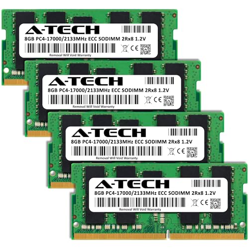 Image of A-Tech 32GB Kit (4x8GB) DDR4 2133MHz PC4-17000 ECC SODIMM 2Rx8 Dual Rank 1.2V 260-Pin RAM Memory Upgrade Modules for Microserver, Workstation, and Networking Platforms