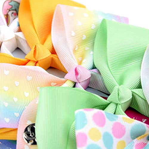 [6-Pcs/Set] 5 Inch Cute Mermaid Unicorn Rainbow Colorful Ribbon Hair Bow Alligator Clip Accessories Gifts For Toddlers Girls (Rainbow-B Series) #TOP3