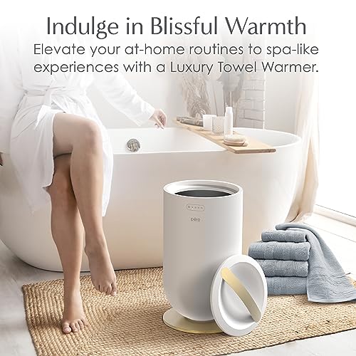 Pure Enrichment PureBliss Luxury Towel Warmer - Extra Large 20L Heats Towels, Robes, Blankets, or Clothing - Modern Bucket Design, 4 Heat Timer Settings & Auto Shut-Off (White & Brushed Gold)