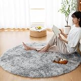Softime カーペット ラグ 円形 ラグマット シャギーラグ 直径120cm 洗える 滑り止め付き オールシーズン 絨毯 地毯 抗菌 防臭 防ダニ ふわっと手触り リビングマット 床暖房 ホットカーペット対応 ライトグレー