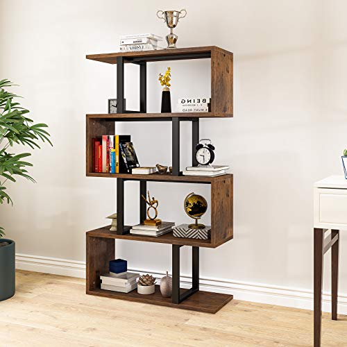 Yitahome 5-Tier Bookshelf, S-Shaped Z-Shelf Bookshelves And Bookcase, Industrial Freestanding Multifunctional Decorative Storage Shelving For Living Room Home Office, Retro Brown #TOP3