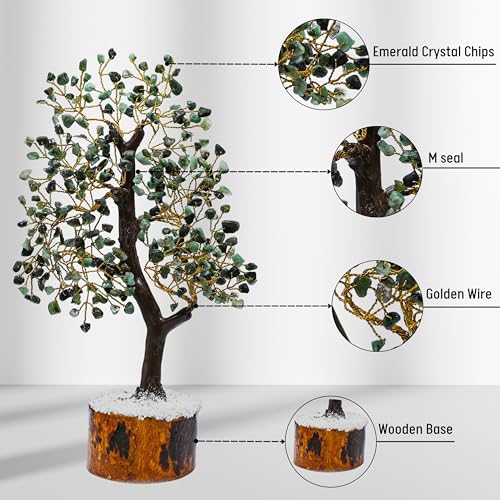 Image of Certified Emerald Crystal Tree for Good Luck - Healing Crystals Money Tree for Wealth, Positive Energy at Home Office - Decorative Spiritual Gifts for Vastu, House Warming