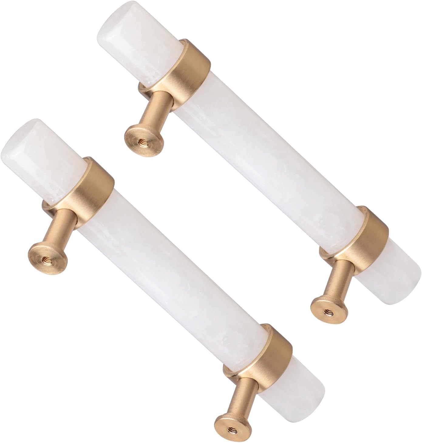 Rockcloud Pack of 2 Rock Crystal Stone Drawer Pulls Handle with Screws Brushed Brass Cabinet Knobs Hardware Accessories for Kitchen Dresser Cupboard Home Decoration
