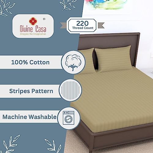 Image of Divine Casa Cotton 210 TC King Size Bedsheet Italian Stripe | Soft Comfortable Breathable Bed Sheet with 2 Pillow Covers | Premium Stripe Design Bedding Set | 275 x 275 cm (Jean Blue, Striped)