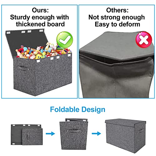 Veronly Toy Box Chest Organizer For Boys Girls,Kids Large Collapsible Storage Bin Container With Oxford Fabric Flip-Top Lid & Handles For Clothes,Blanket,Nursery,Playroom,Bedroom,Stuffed Animals 25” X 13 “X 16”(Dark Grey) #TOP4