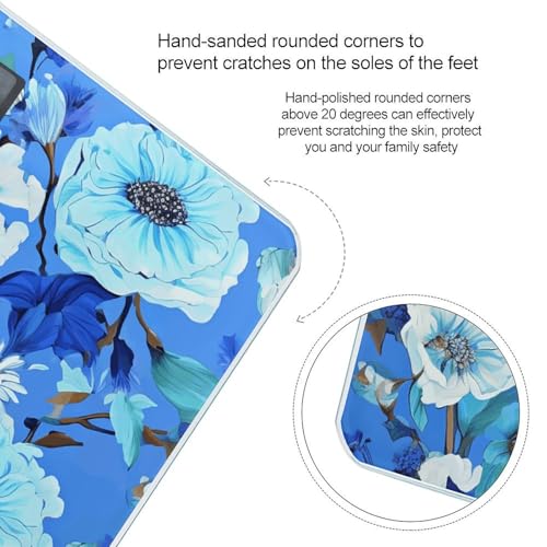 Báscula digital de baño azul con diseño floral miniatura 4