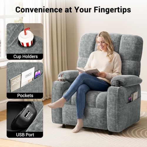 Image of AMADA HOMEFURNISHING Power Recliner Chair for Adults, Infinite Adjustable Chenille Electric Recliner with Cup Holder, Remote, USB Port, Side Pockets & Thick Seat Cushion, for Living Room & Bedroom