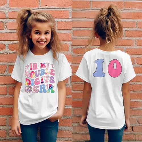 Image of KEKEMI in My Double Digits ERA Birthday Girls Shirt 10th Birthday Girl T Shirt 10 Years Old Birthday Outfit Summer Tees Tops(White,10Y)