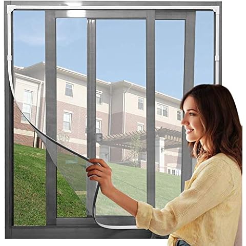 Adjustable DIY Magnetic Fly Screen Window Max 48” x 43”Fits Any Size Smaller DIY Easy Installation Keep Bugs/Flys/Mosquitoes Out(120 x 110cm White Frame with Grey Net) Cover